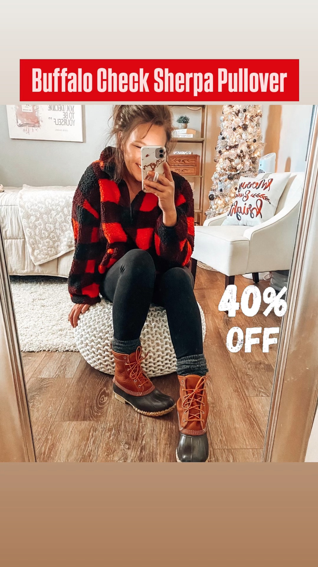 Buffalo check Sherpa pullover 40% off, styled with leggings and L.L. Bean 8 inch boots. Cozy winter outfit for the holiday! 

Gifts for her, winter outfit, leggings outfit, every day outfit, boots, pullover, casual outfit, over 40

#LTKFindsUnder50 #LTKSaleAlert #LTKShoeCrush