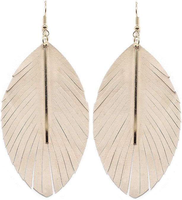 Miracle Collection Lightweight Genuine Soft Leather Fringe Leaf with Simple Drop Metal Bar Dangle... | Amazon (US)