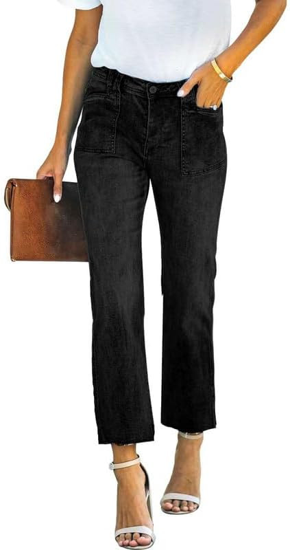 HUNGSON Women's Wide Leg Jeans High Waisted Stretchy Capri Pants Loose Denim Pants | Amazon (US)