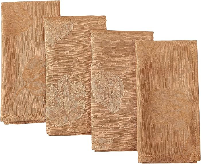 Newbridge Thanksgiving Gold Tremont Autumn Leaf Damask Fabric Napkins, Set of 4 Napkins, Fall Swi... | Amazon (US)