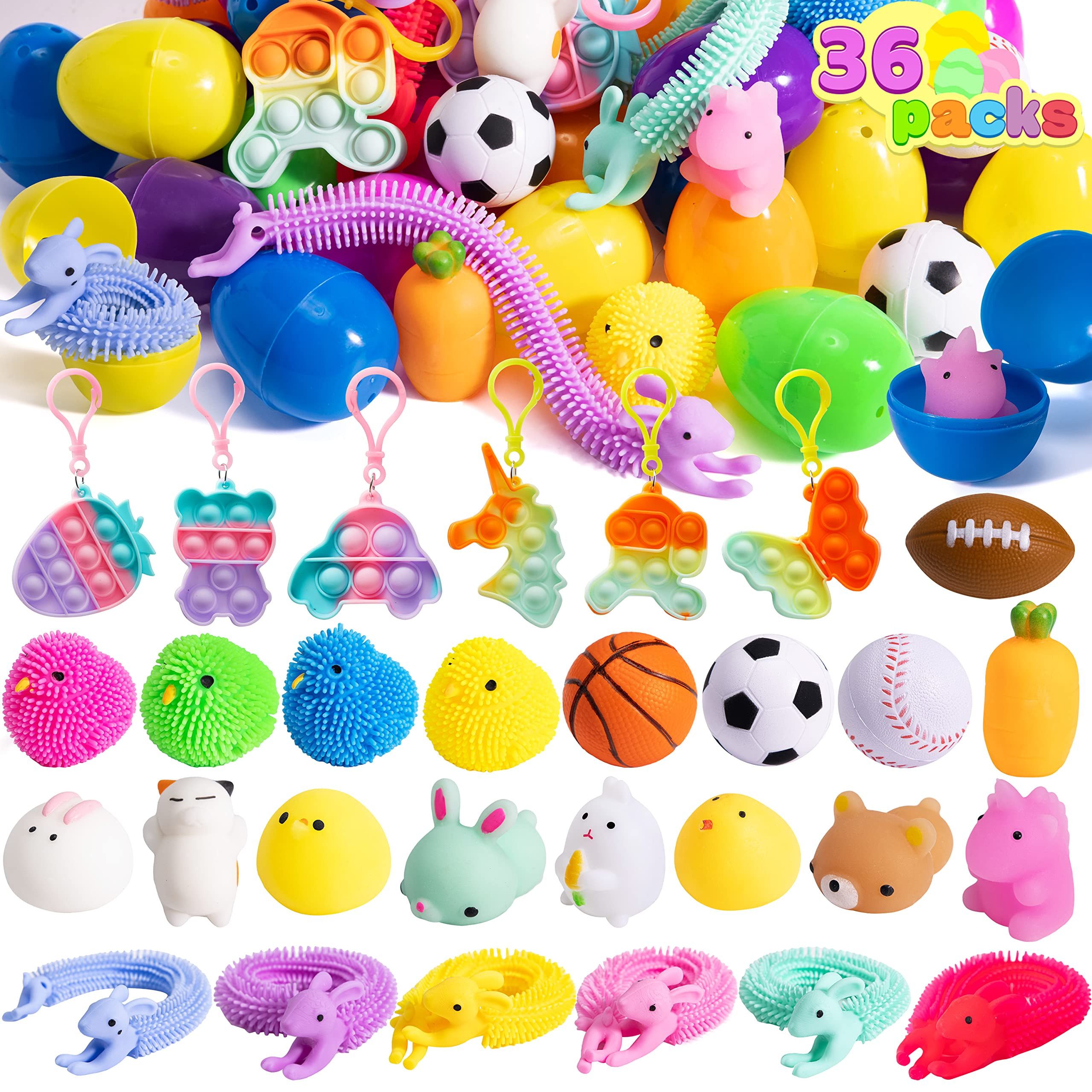 JOYIN 36 PCS Prefilled Easter Eggs with Stress Relief Toys, Easter Toys for Egg Hunt, Basket Stuf... | Amazon (US)