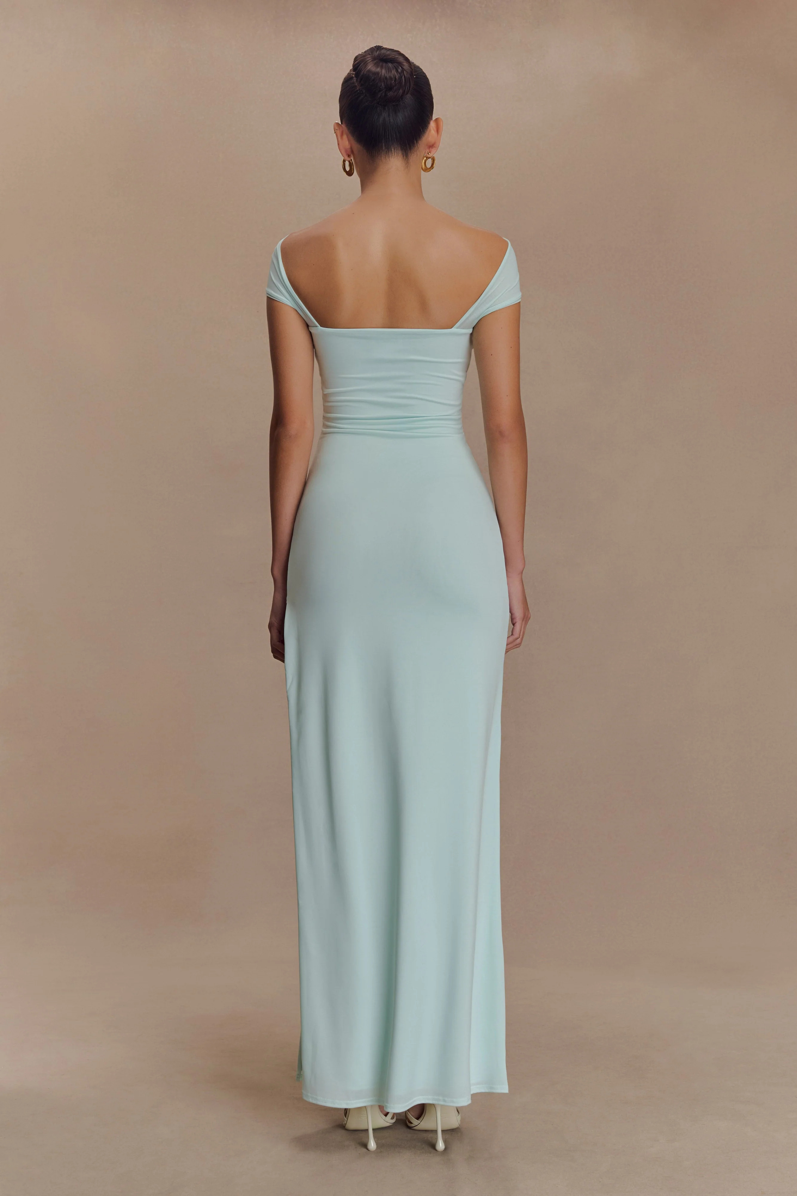 Slinky And Mesh Split Maxi Dress - Lagoon | MESHKI US