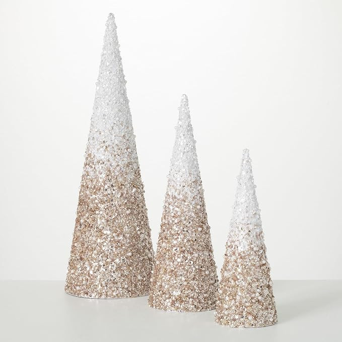 Sullivans Glittered Beaded Cone Tree Set of 3, Christmas Decor, Christmas Tabletop, Decorative Ch... | Amazon (US)