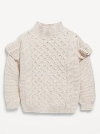 Mock-Neck Ruffle-Trim Cable-Knit Sweater for Toddler Girls | Old Navy (US)