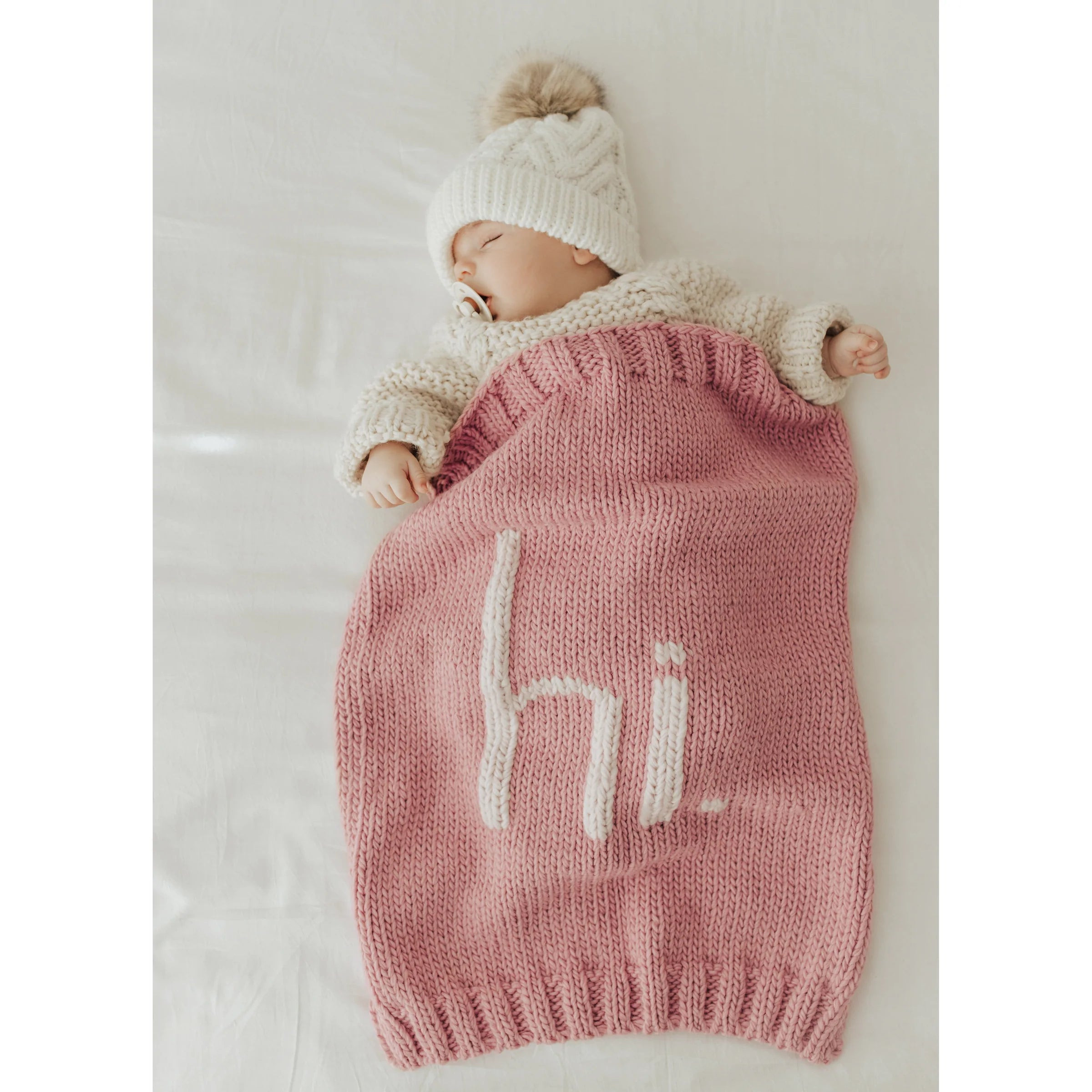 Hi. Hand Knit Blanket, Rosy Pink | SpearmintLOVE