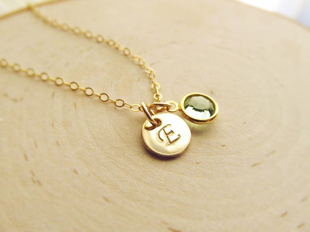 New Mom Gift, Initial With Birthstone Necklace, 14kt Gold Filled Necklace, Personalized Birthston... | Etsy (US)