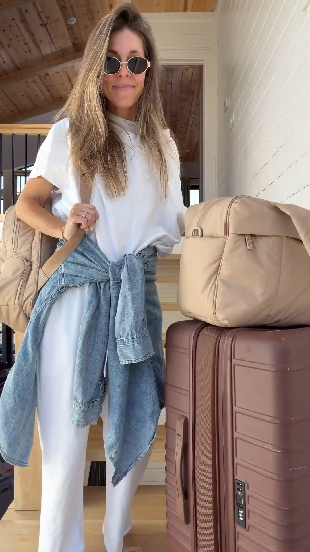 Travel outfit for the drive home! Size small in this comfy Amazon sweat set and my go to oversized Aritzia denim shirt. Always traveling with my Beis luggage and calpak bags!! 

#LTKgrwm #LTKTravel #LTKdayinmylife