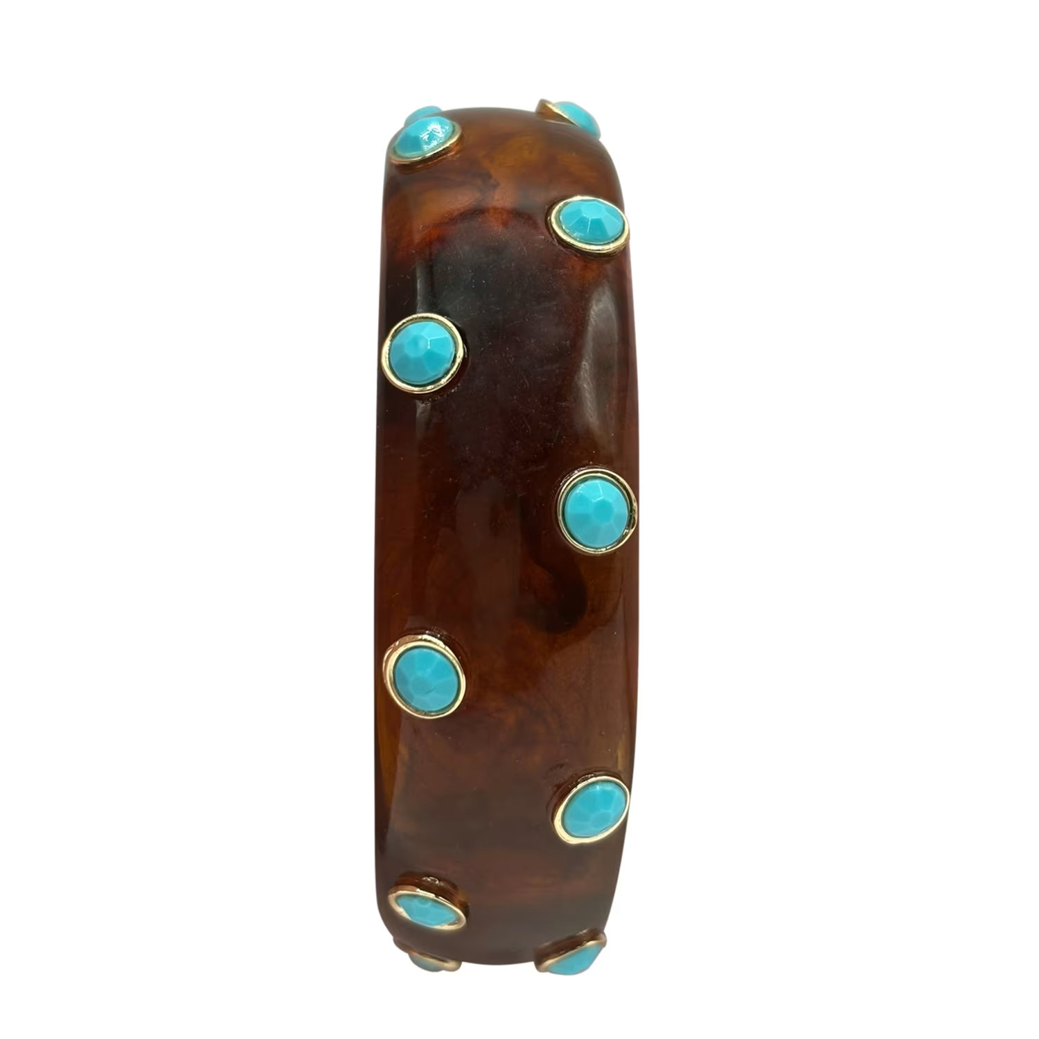 Tortoise Resin Bangle With Turquoise Glass Stones In Gold-Plated Brass Settings | Wolf & Badger