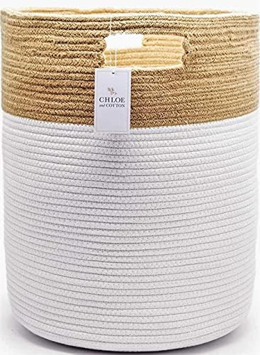 Chloe and Cotton Extra Large Tall Woven Rope Storage Basket 19 x 16 inch Jute White Handles | Dec... | Amazon (US)