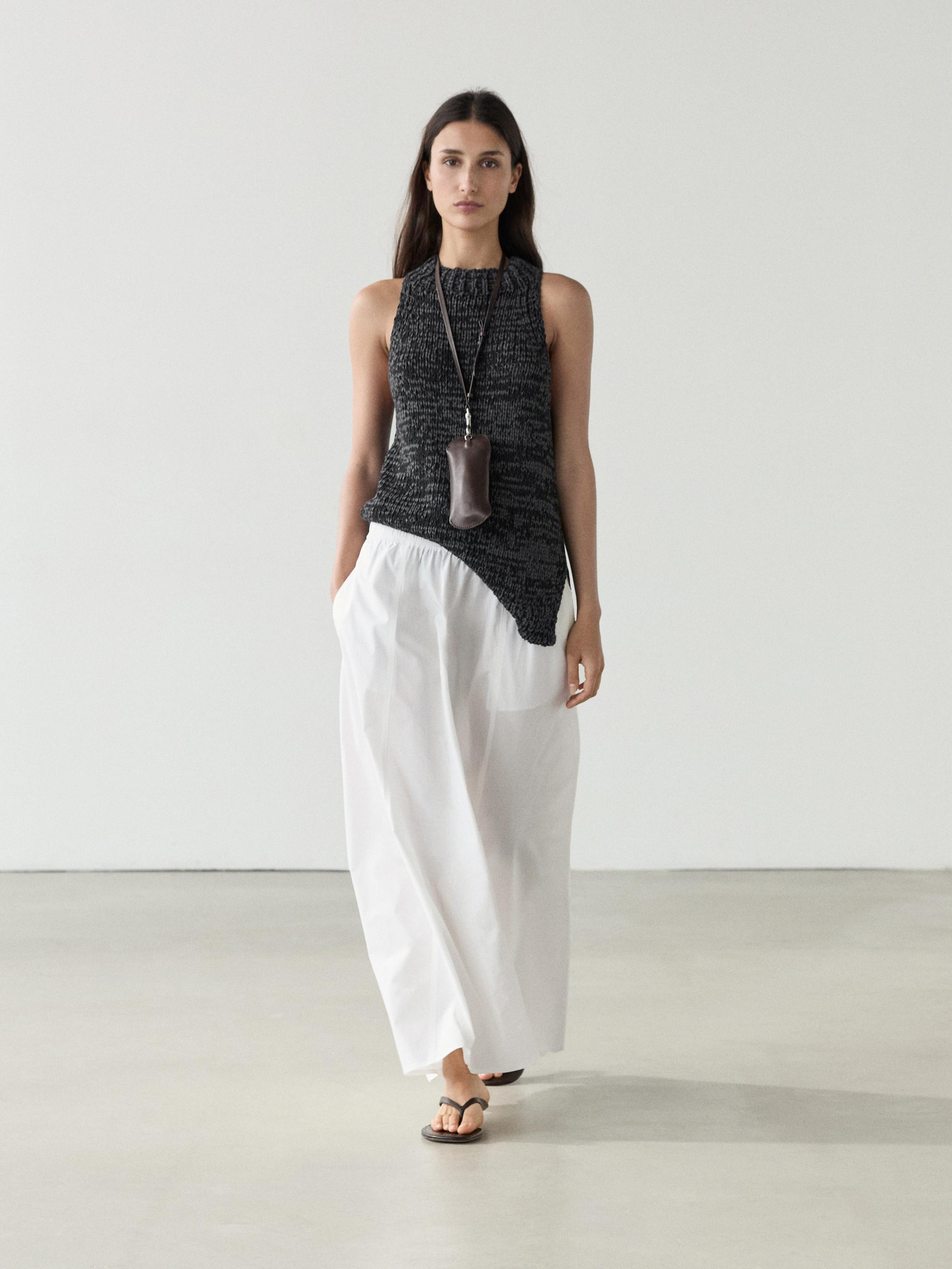 Long gathered poplin skirt | Massimo Dutti US