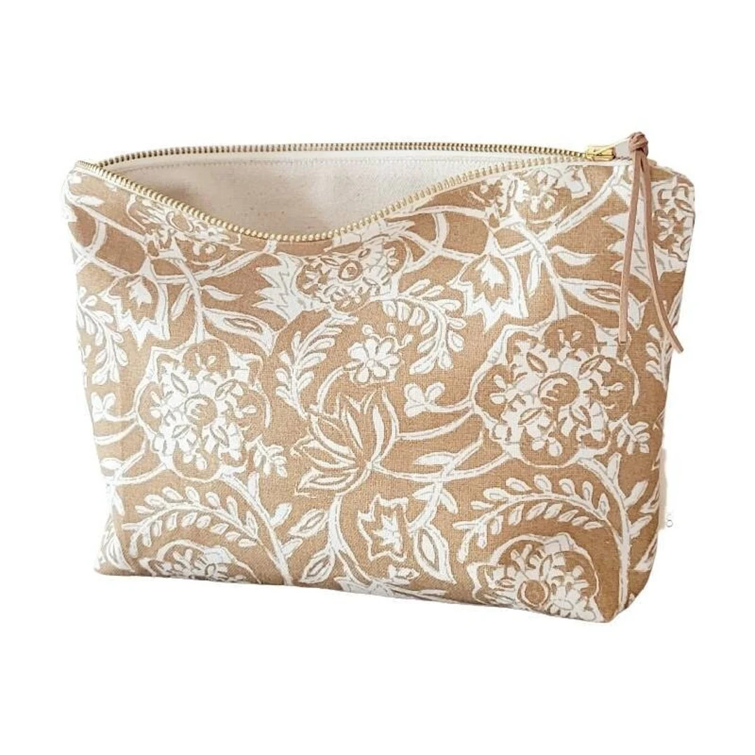 Tan Floral Makeup Bag Rusty Cosmeic Bag Best Gift - Etsy | Etsy (US)