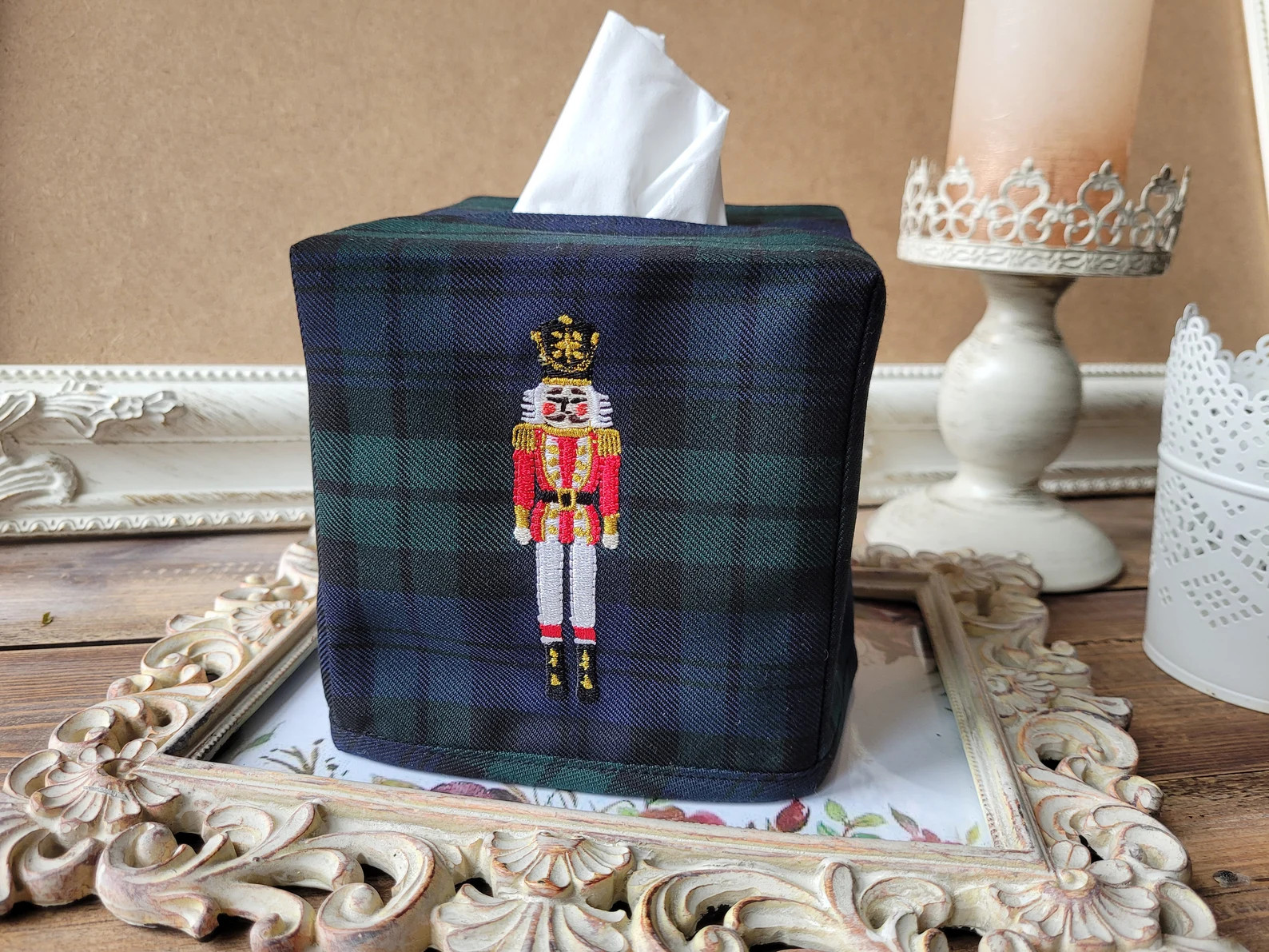 NUTCRACKER Black Watch Plaid Tissue Box Cover, Fabric Tissue Box Cover, Christmas Tissue Boc Cove... | Etsy (US)