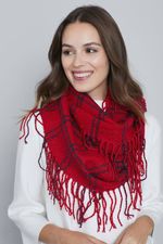 Panache Red/Navy Plaid Fringe Infinity Scarf | Social Threads