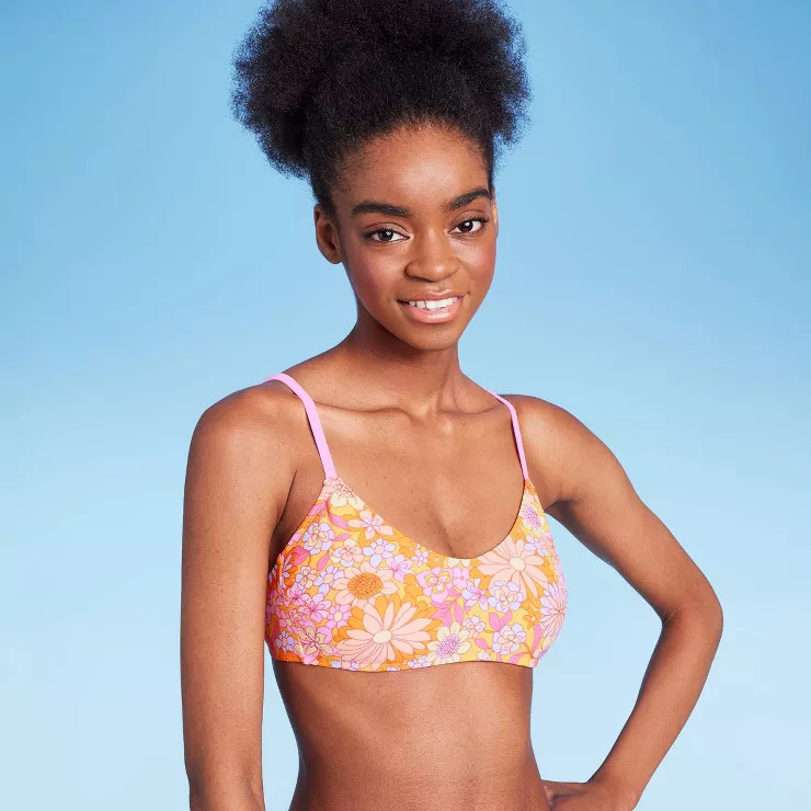 Women's Scoop Bralette Bikini Top - Wild Fable™ Orange Floral Print | Target