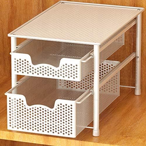 Simple Houseware Stackable 2 Tier Sliding Basket Organizer Drawer, White | Amazon (US)