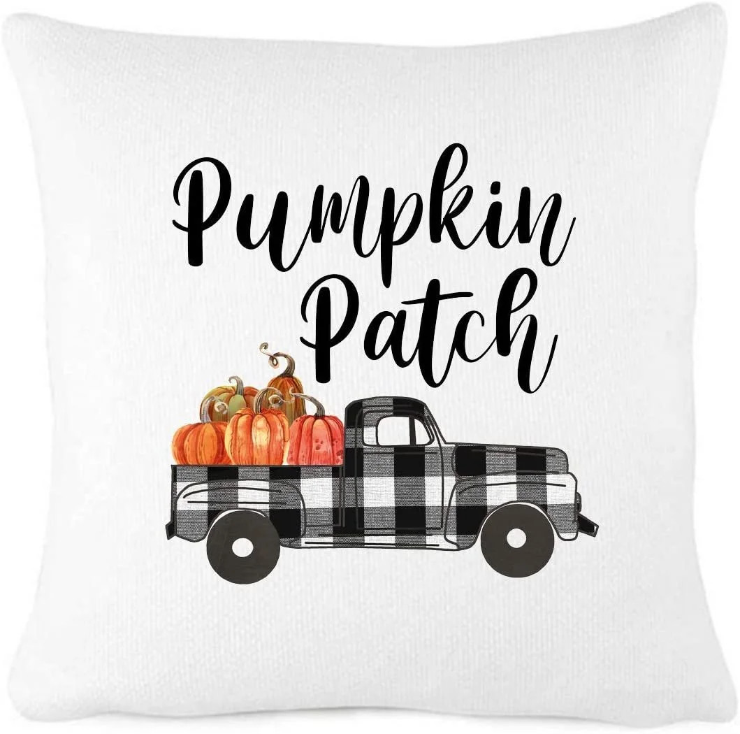 What for apparel Fall Pumpkin Patch Buffalo Plaid Truck Throw Pillow Cover Farmhouse Décor Vinta... | Walmart (US)