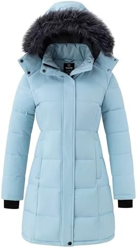 wantdo Women's Waterproof Winter Coat Warm Long Puffer Jackets with Faux Fur Hood Thicken Parka | Amazon (US)