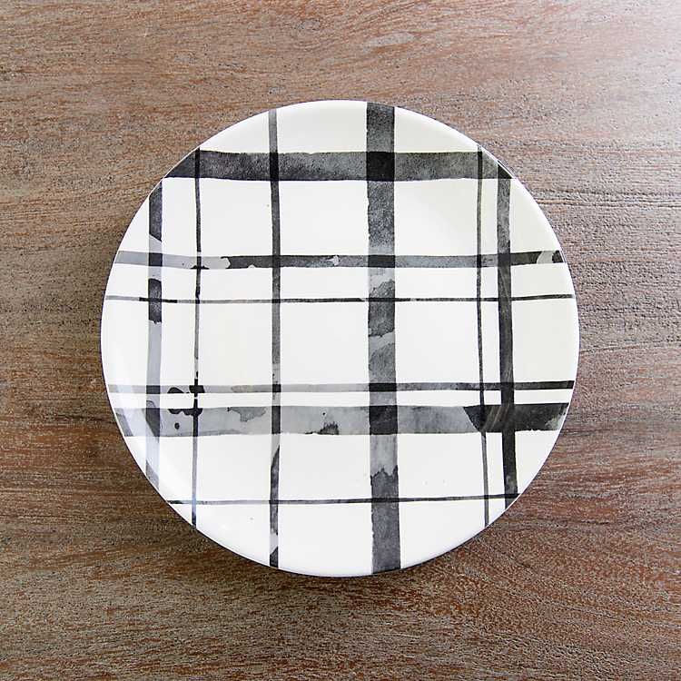 Black Watercolor Grid Salad Plates, Set of 4 | Kirkland's Home