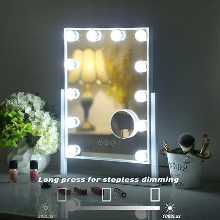 Gt.man Hollywood Vanity Makeup Mirror with Lights Metal Tabletop White 14.5 x 18.5 | Walmart (US)