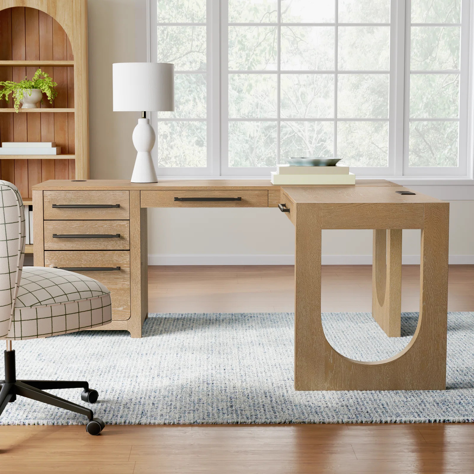 Fitzgerald L-Shaped Writing Desk with Power Outlet | Wayfair North America