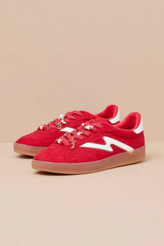 Giia Red Multi Suede Charm Lace-Up Sneakers | Lulus