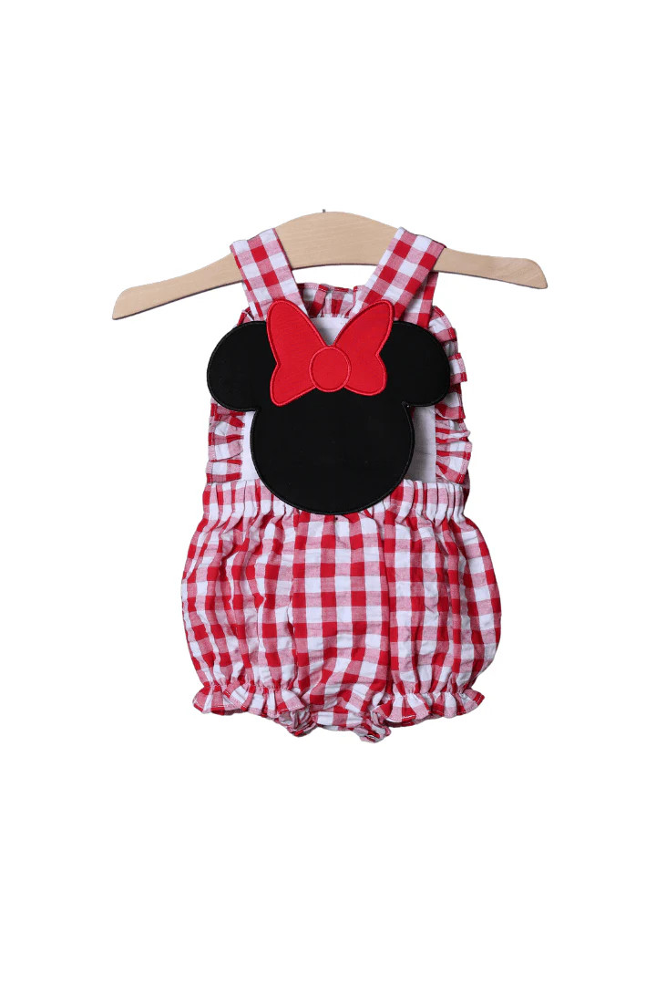 Red Gingham Mouse Applique Seersucker Bubble | The Smocked Flamingo