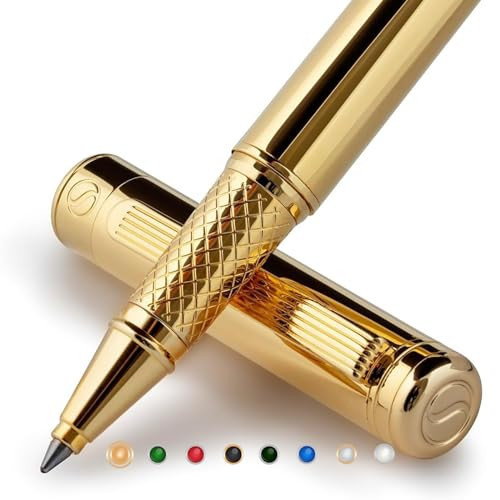 Scriveiner Gold Rollerball Pen - Stunning Luxury Pen, Real Gold Plating, Schmidt Ink Refill, Best Roller Ball Pen Gift Set for Men & Women, Professional, Executive Office, Nice Pens | Amazon (US)