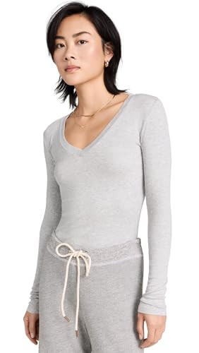 Splendid Women's 2x1 Rib Long Sleeve V-Neck T-Shirt Heather Grey | Amazon (US)