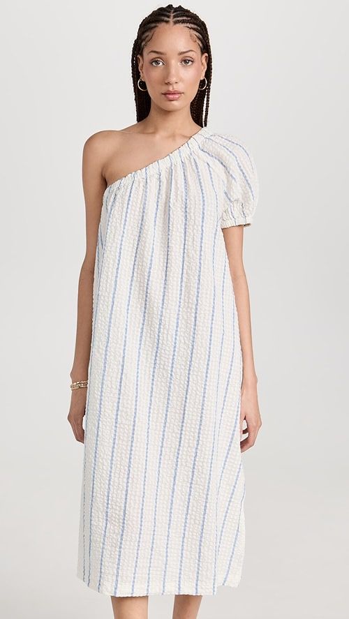 Stripe Seersucker Check Melody One Shoulder Midi Dress | Shopbop