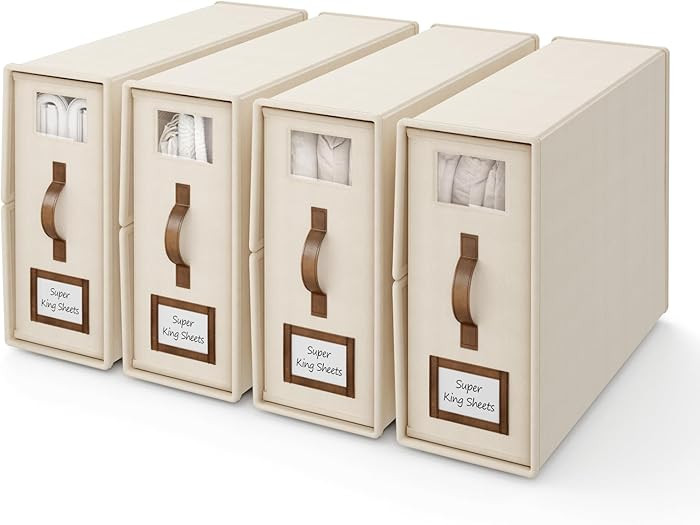 4 Pack Bed Sheets Organizers And Storage,Sheets Set Folder Keeper with Handle,Foldable Bedding St... | Amazon (US)