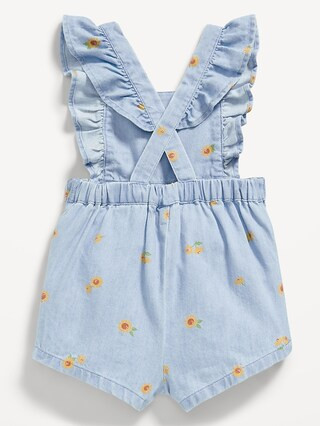 Printed Ruffle-Trim Chambray Shortalls for Baby | Old Navy (US)