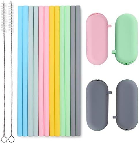 Sunseeke Silicone Straws Set - Odorless, 12 Standard Reusable Drinking Straws, 4 Carry Pouch, 2 C... | Amazon (US)