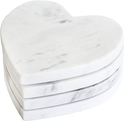 Heart Shaped Natural Marble Coasters - Handmade White Coasters - 4 " Wide Coasters - Set of 4 - M... | Amazon (US)