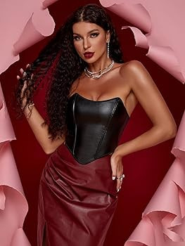 SOLY HUX Women's PU Leather Overbust Corset Bandana Tube Tops Lace up Strapless Boned Body Shaper... | Amazon (US)