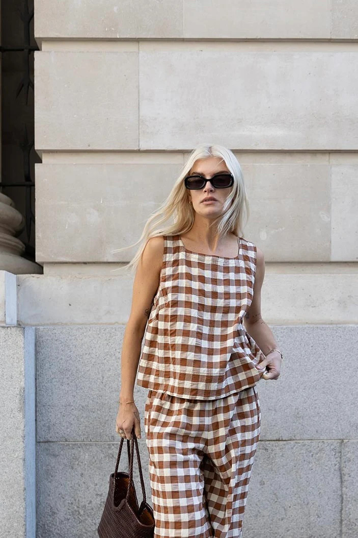 Meg | Square Neck Top in Brown Gingham | ALIGNE | ALIGNE USA