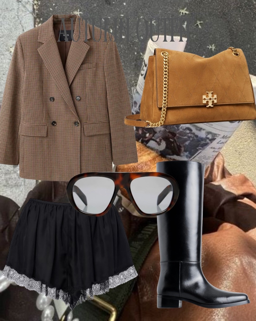 Chic autumn outfit, checked blazer, suede bag, lace trim shorts, prada sunglasses, knee high boots,

#LTKautumn #LTKuk #LTKstyletip