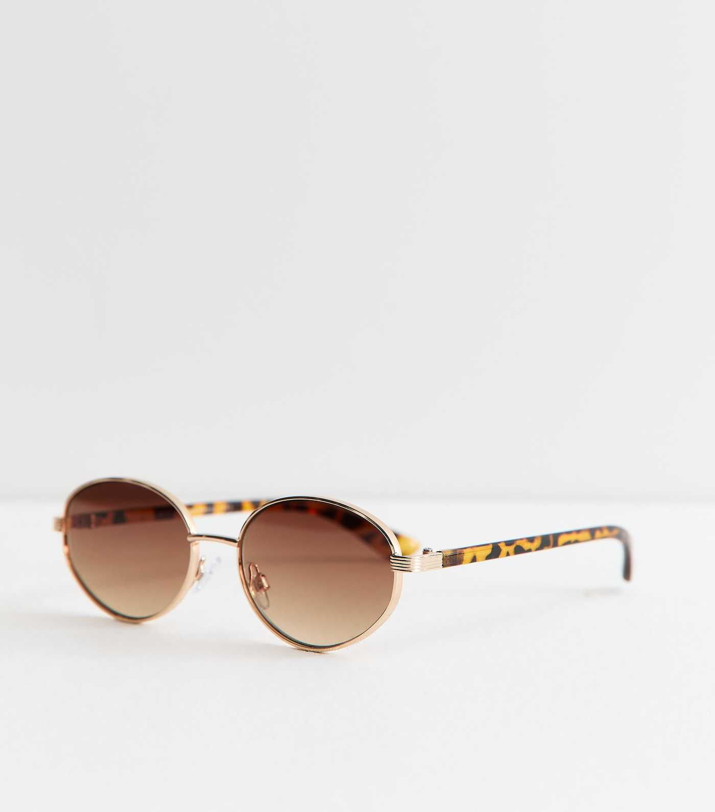 Gold Tone Brown Oval Frame Sunglasses | New Look | New Look (UK)