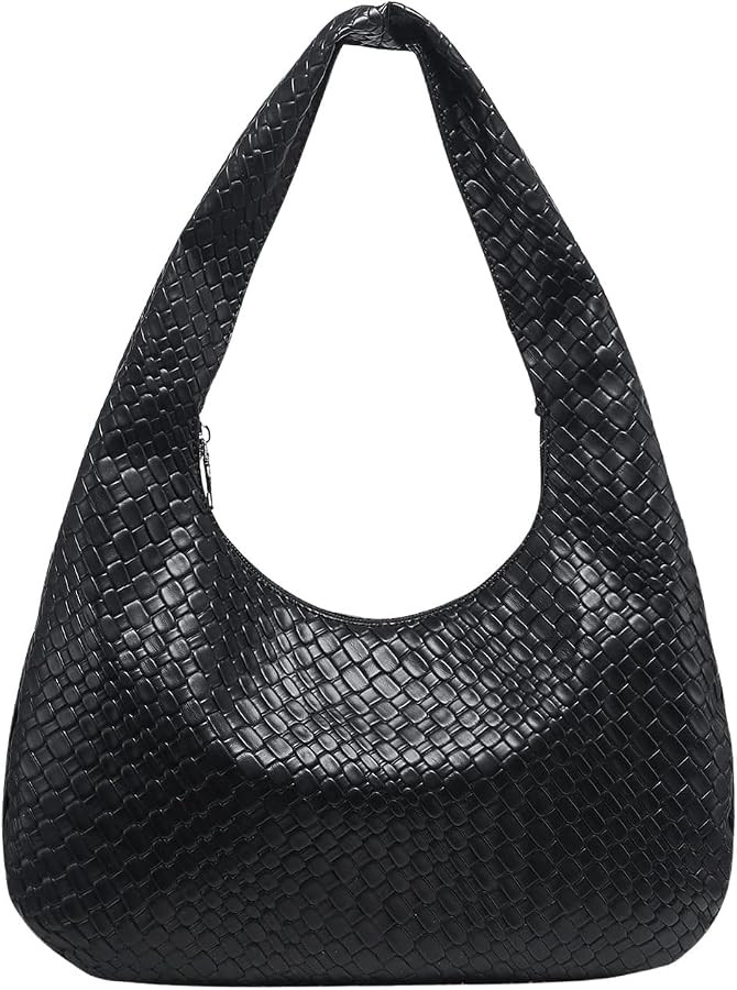 OYOANGLE Women's Woven Leather Handbag Vintage Top Handle Shoulder Bags Textured Hobo Bag | Amazon (US)