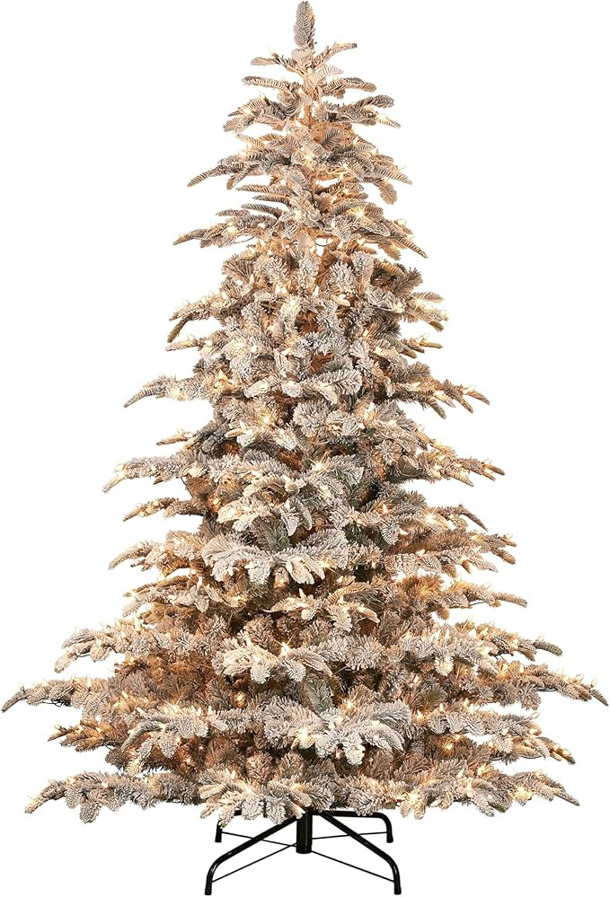 Puleo International 7.5 Foot Pre-Lit Flocked Aspen Fir Artificial Christmas Tree with 700 UL List... | Amazon (US)