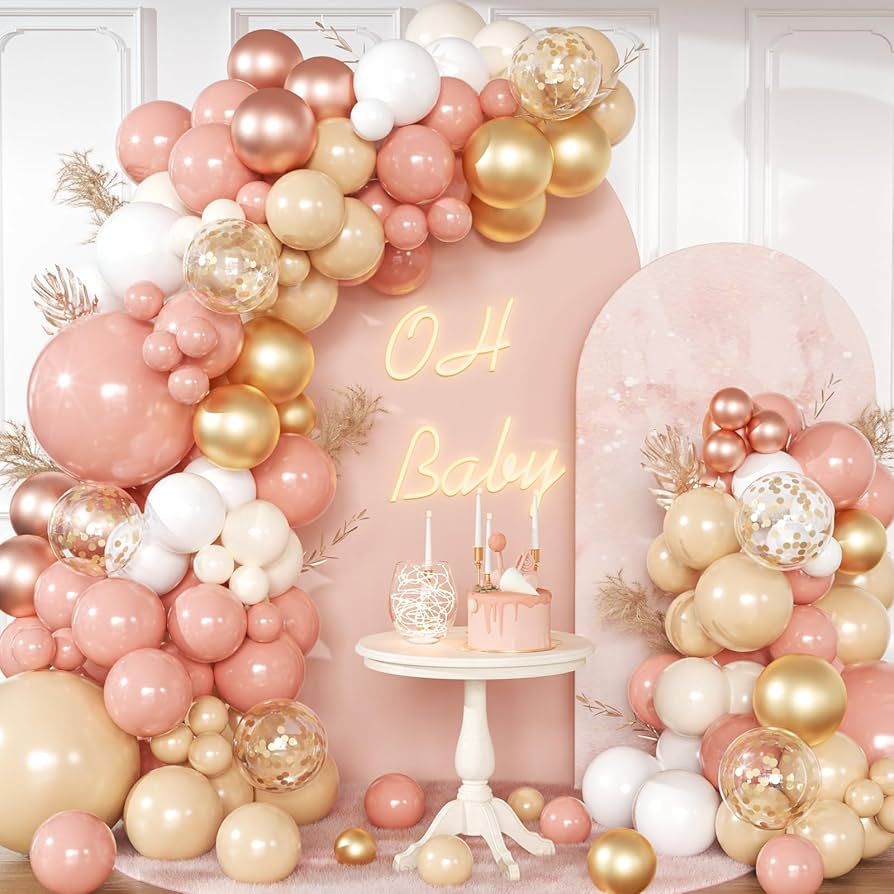 139pcs Blush Pink Balloons Garland Arch Kit rose gold balloon Retro Dusty Pink Pastel Orange baby... | Amazon (US)