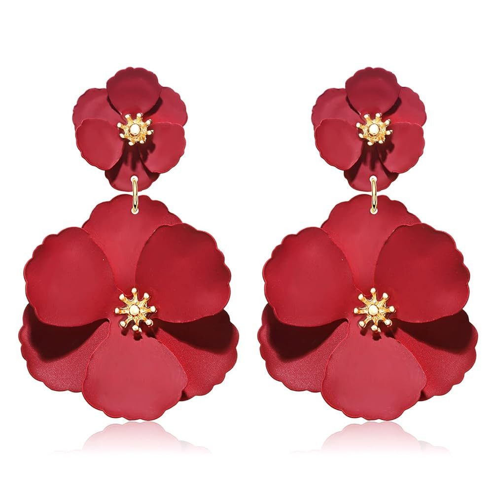Flower Dangle Earrings Boho Layered Floral Petal Drop Earrings Statement Stud Earring for Women | Amazon (US)