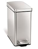 simplehuman 10 Liter / 2.6 Gallon Stainless Steel Bathroom Slim Profile Trash Can, Brushed Stainless | Amazon (US)