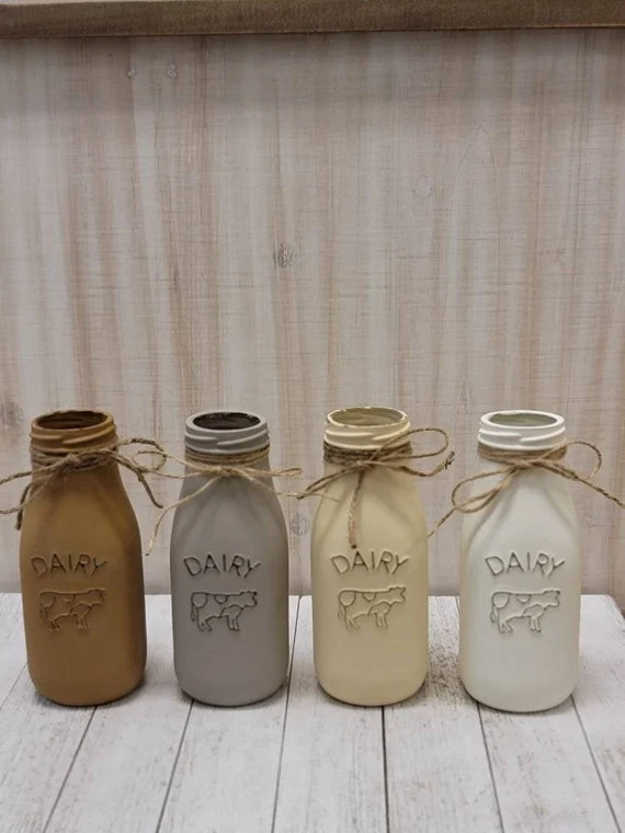 Milk Bottles, Rustic Decor, Painted distressed milk bottles, Farmhouse Decor, Dairy Cow Bottles, ... | Etsy (US)