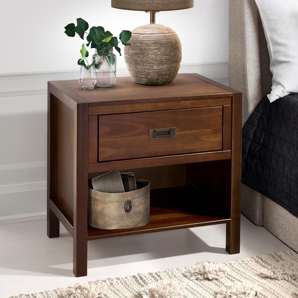 Welwick Designs 1-Drawer Classic Solid Wood Nightstand - Walnut-HD8423 - The Home Depot | The Home Depot