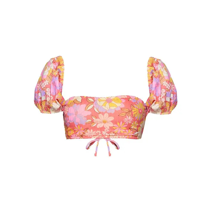 No Boundaries Juniors Retro Field Puff Sleeve Swim Top | Walmart (US)