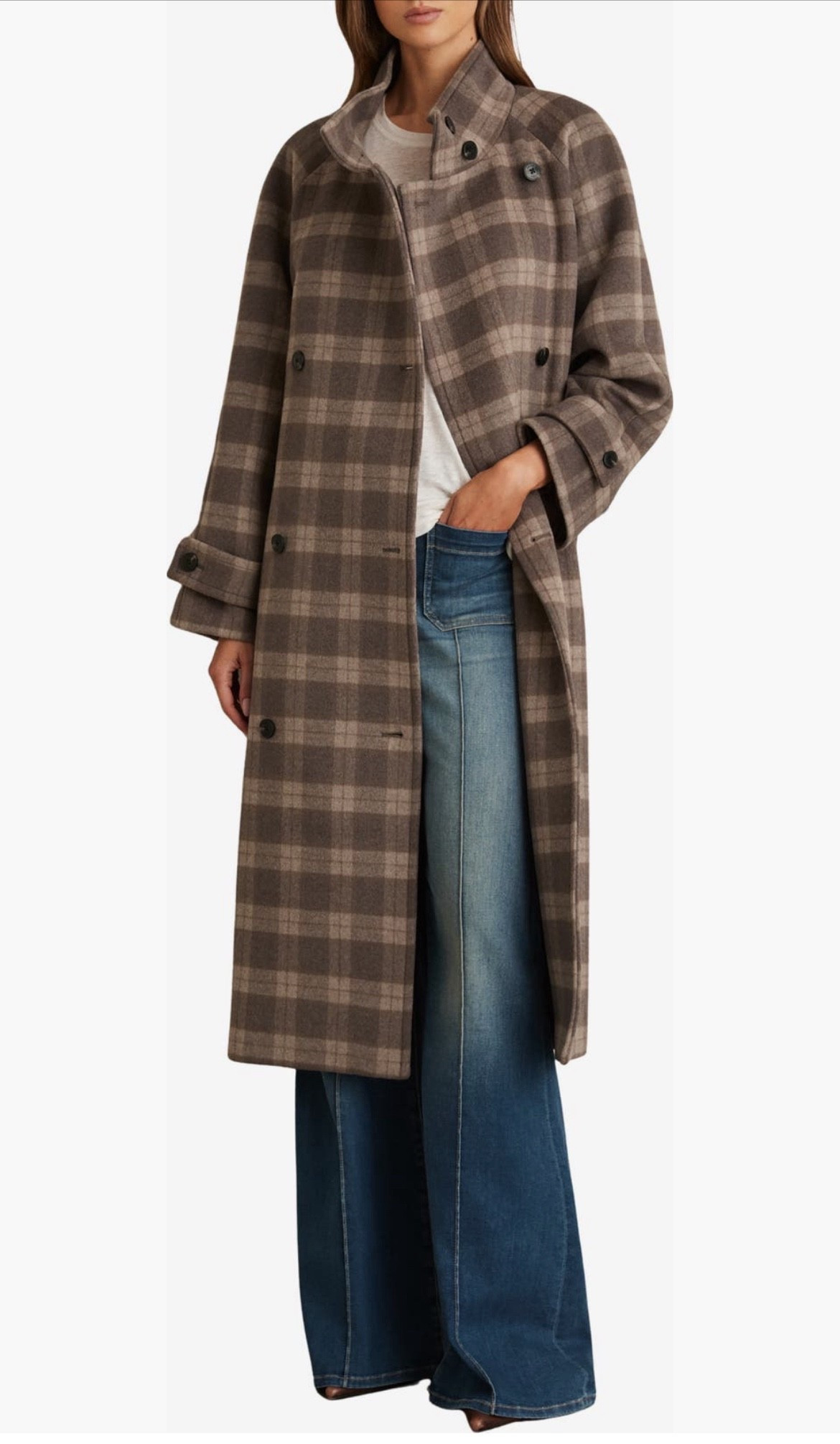Am I the only person who notices the items in stock photos that aren’t being sold? The jeans in this Reiss coat photo from the Nordstrom website caught my eye, so I tracked them down. I love the patch pocket and the front seam.
