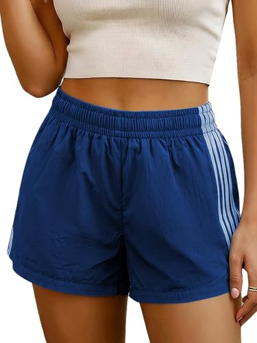 MakeMeChic Women's Striped Summer Shorts Workout Running Shorts Mini Micro Sweat Track Shorts Gym Athletic Wear Blue XX-Small | Amazon (US)