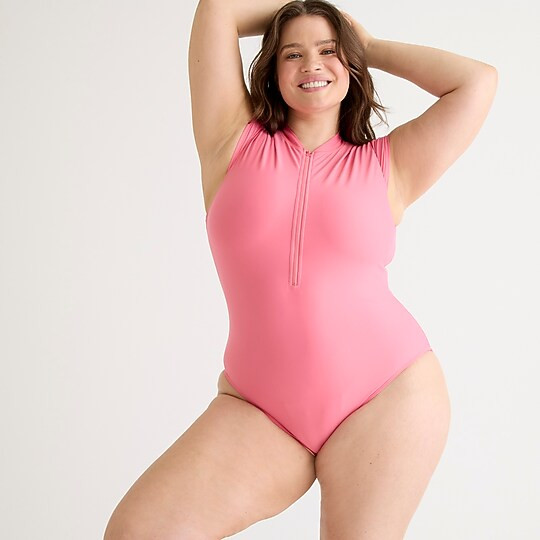 Active short-sleeve zip-up one-piece | J. Crew US