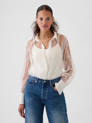 Sheer Lace Classic Shirt | Gap (US)