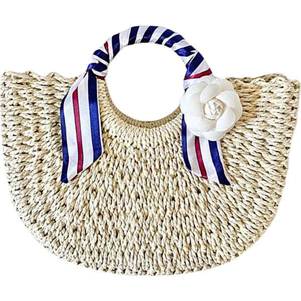 Stripped Scarf Straw Tote, Sand | Maisonette